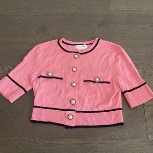 Revolve - Lovers + Friends Pearl Short Sleeve Cardigan in Pink & Black